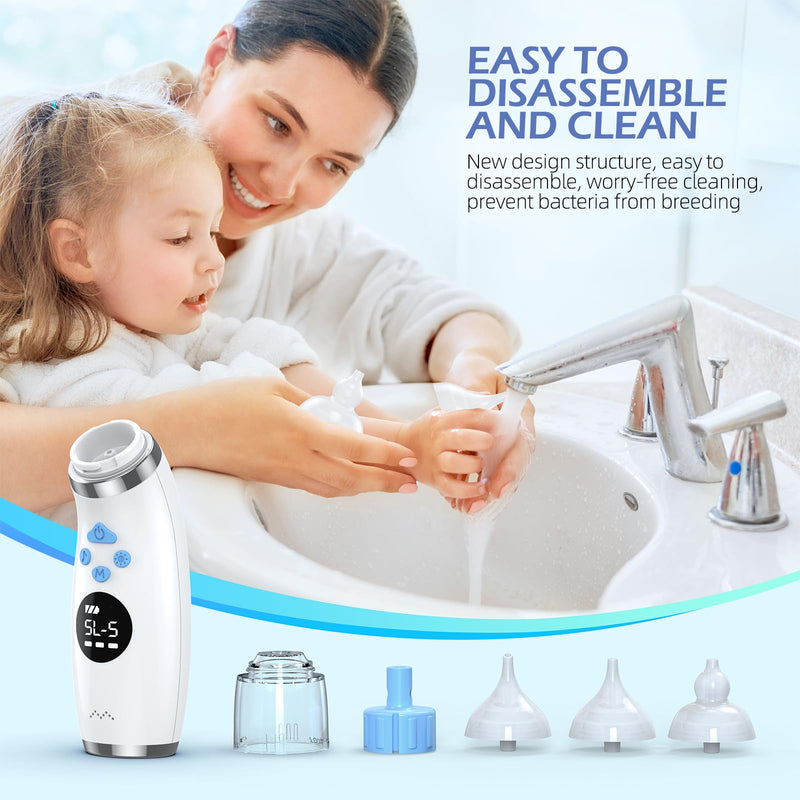 [Australia] - Nasal Aspirator for Baby with Light and Music, Electric Babies Nose Sucker with 3 Soft Silicone Tips, 5 Levels Suction Adjustment Nose Cleaner for Kids Girl Boy Adult Pets 