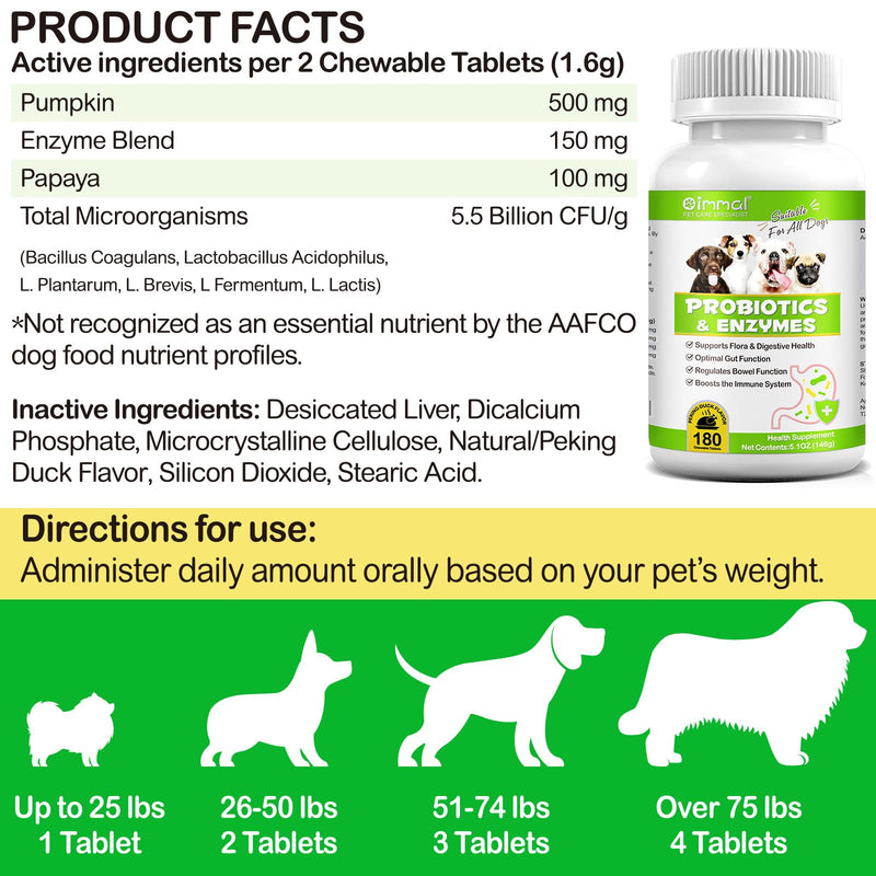 Probiotics for Dogs, 180 Chews Dog Probiotics and Digestive Enzymes, Promotes Gut Health, Dog Probiotics for Bowel Support, Immunity Health - PawsPlanet Australia