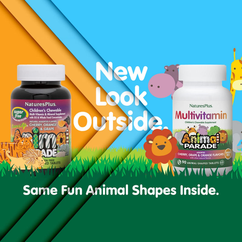 NaturesPlus Animal Parade Sugar-Free Children's Multivitamin - Assorted Cherry, Grape & Orange Flavors - 90 Chewable Tablets - 45 Total Servings 90 Count (Pack of 1)