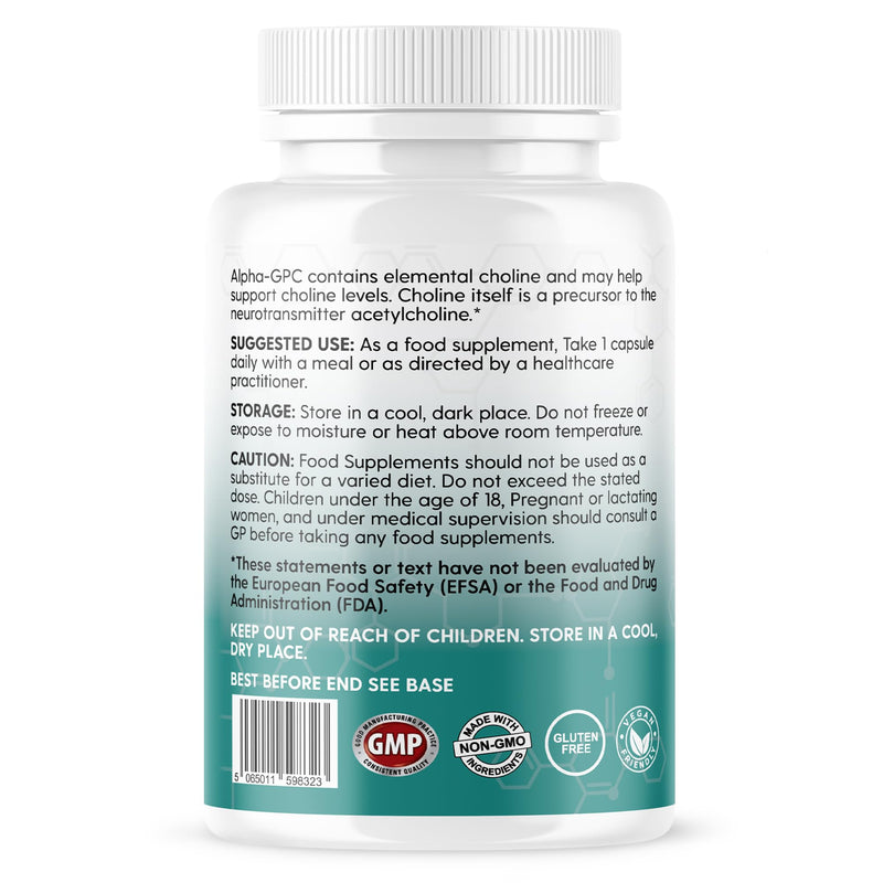 Vinco Alpha GPC 600mg in One Capsule - 60 Capsules = 60 True Servings - Pure Choline Supplement - Nootropic for Brain Support, Focus, Memory, Motivation & Energy - Alpha GPC Rich - Made in The UK