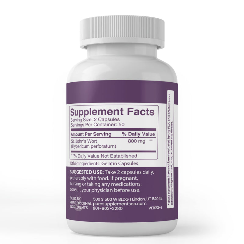 [Australia] - PURE ORIGINAL INGREDIENTS St. John's Wort, (100 Capsules) Always Pure, No Additives Or Fillers, Lab Verified 