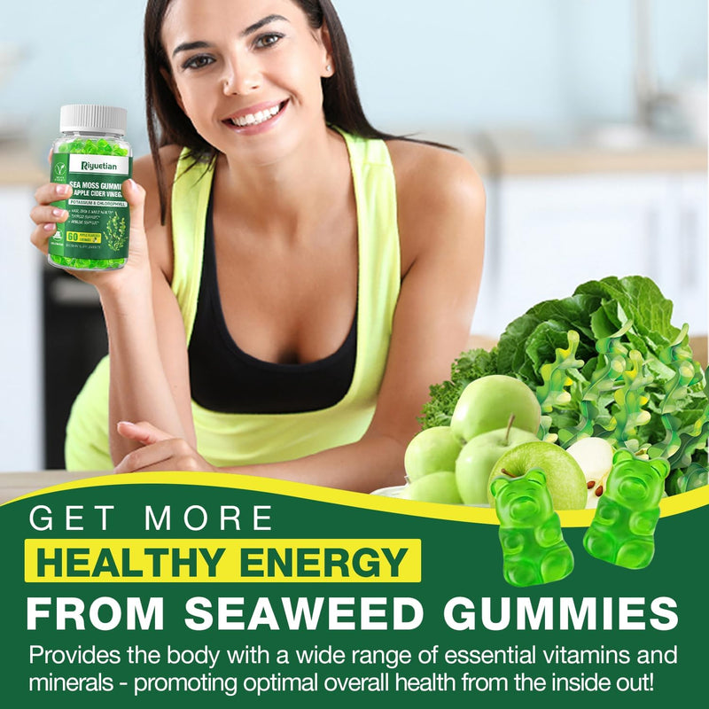 2 Pack Sea Moss Gummies - 120 Vegan Irish Moss Gummy Bears - Made with Natural & Organic Sea Moss Gel, Bladderwrack & Burdock Root - Seamoss Supplement for Energy, Immune Support 60 Count (Pack of 2)