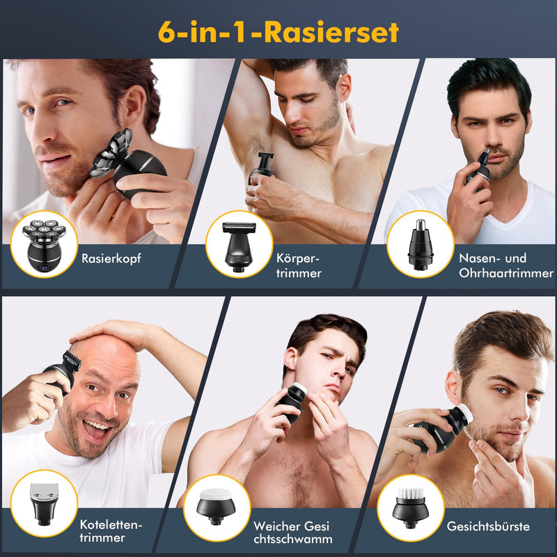 [Australia] - ETENTOUS Men's Electric Bald Shaver, 7D Electric Shaver for Men - 6 in 1 Head Shaver for Men with Bald Head IPX7 Waterproof Beard Nose Hair Trimmer Care Kit - Wet & Dry Head Shaver Bald Head. 7d-black 