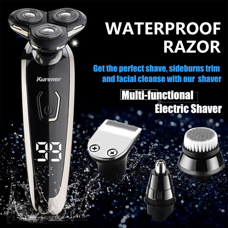 [Australia] - Electric Razor for Men Shaver Rechargeable Waterproof Rotary for Shaving with Nose Trimmer Sideburns Trimmer Face Cleaning Brush 
