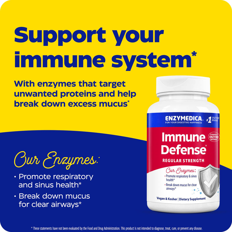 Enzymedica Immune Defense Regular Strength Caps - 60 Capsules | Proteolytic Enzyme Supplement for Men & Women, Immune Health Support Supplement with Protease, Catalase, Vegan 60 Count (Pack of 1)