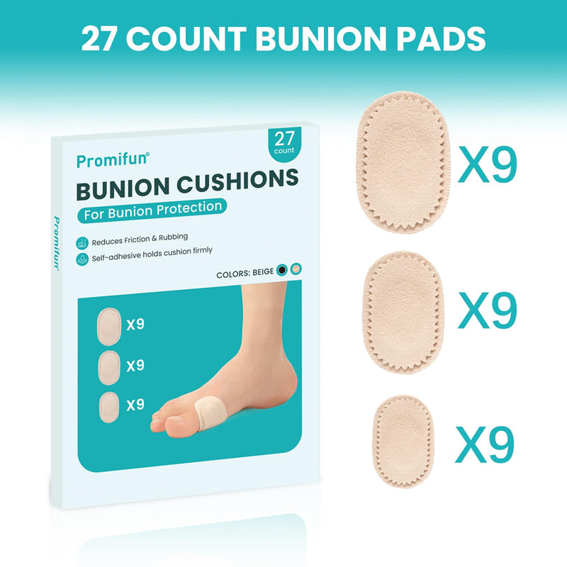 [Australia] - Bunion Pain Relief Pads to Wear with Shoes - 27 ct Bunion Cushion - Moleskin Protect Feet for Men and Women - Water-Resistant Self-Stick Adhesive (Multi-size) 27 Count ( Multi-size) 