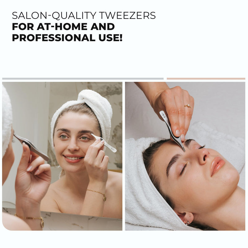 Professional Eyebrow Tweezers for Women and Men – Precision Stainless Steel Slant-Pointed Tip Tweezer for Facial Hair, Ingrown Hair, Splinter, Eyebrows & Blackhead Removal, Silver and Black 1 Silver/ Black