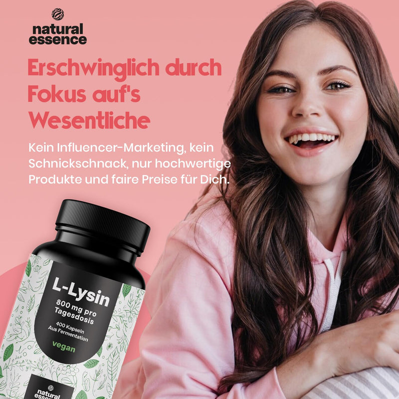 [Australia] - High-dose L-lysine - 400 capsules - 800 mg of pure L lysine per serving - From plant-based fermentation - Lysine capsules popular with herpes - Vegan and original produced in Germany 