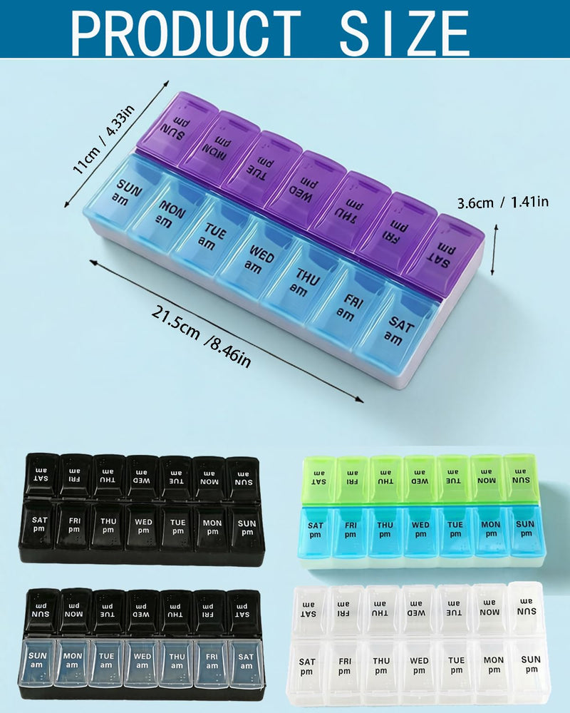 Pill Organizer,14 Compartment Weekly Portable Pill Dispenser Reminder,Travel Daily Pill Case Box Holder, Medication Planner for Vitamin,Medicine,Fish Oil,Supplements(Blue/Purple, Large) Blue/Purple