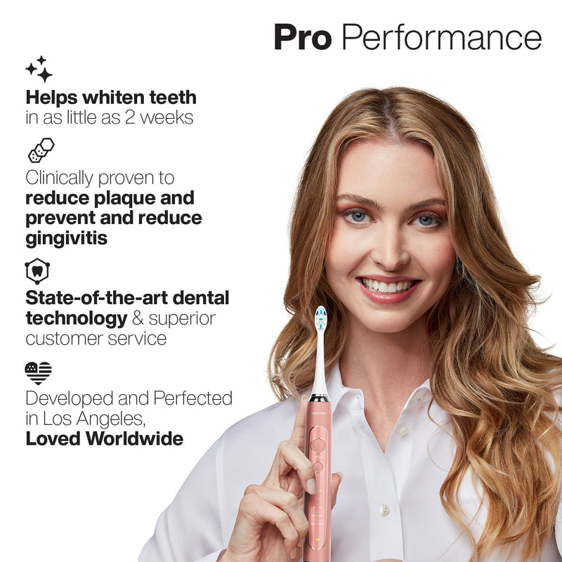 Aquasonic Vibe Series PRO – Ultra-Whitening Electric Toothbrush – 5 Modes & Smart Timers – Premium Travel Case & 6 Proflex Brush Heads – ADA Accepted Toothbrush (Rose Gold) Rose Gold