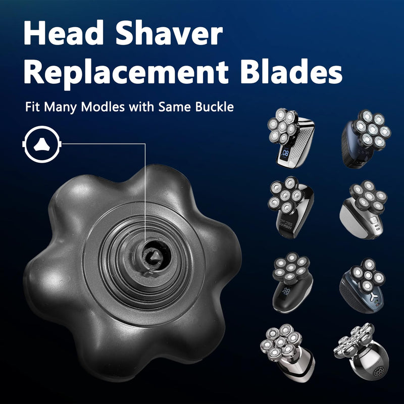 [Australia] - Magnetic 7D Head Shaver Replacement for Bald Men, Universal 7 Blades Floating Head for Electric Rotary Shaver, Razor Head with Brush Accessories 