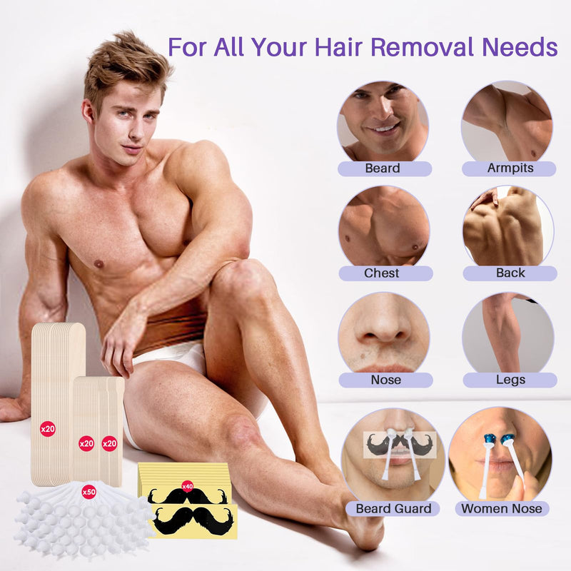 [Australia] - BLITZWAX Nose Wax Sticks for Hard Wax Hair Removal 110pcs Waxing Sticks Kit for Beard, Armpits, Chest, Back and Legs Applicators for Men's At-Home Waxing, Includes 40pcs Mustache Guards White 