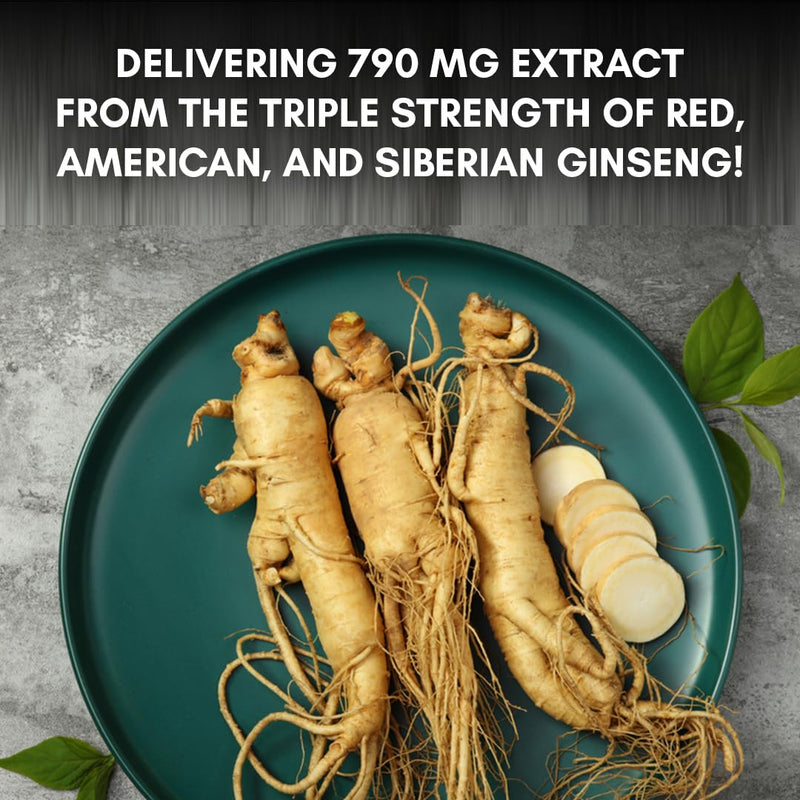 Pure Nutrition Triple Ginseng 650mg | 120 Caps | Supplememtfor Men and Women | Highly Effective Combination of Red, American and Siberian Ginseng. Non GMO 120 count (Pack of 1)