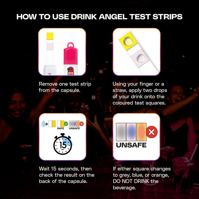 Spike Test Capsule Neon Pink Edition | Clinically Tested Drink Spiking Test Strips | UK Approved & California Compliant | Keyring Capsule with 10 Tests | Nights Out, Clubs, Parties