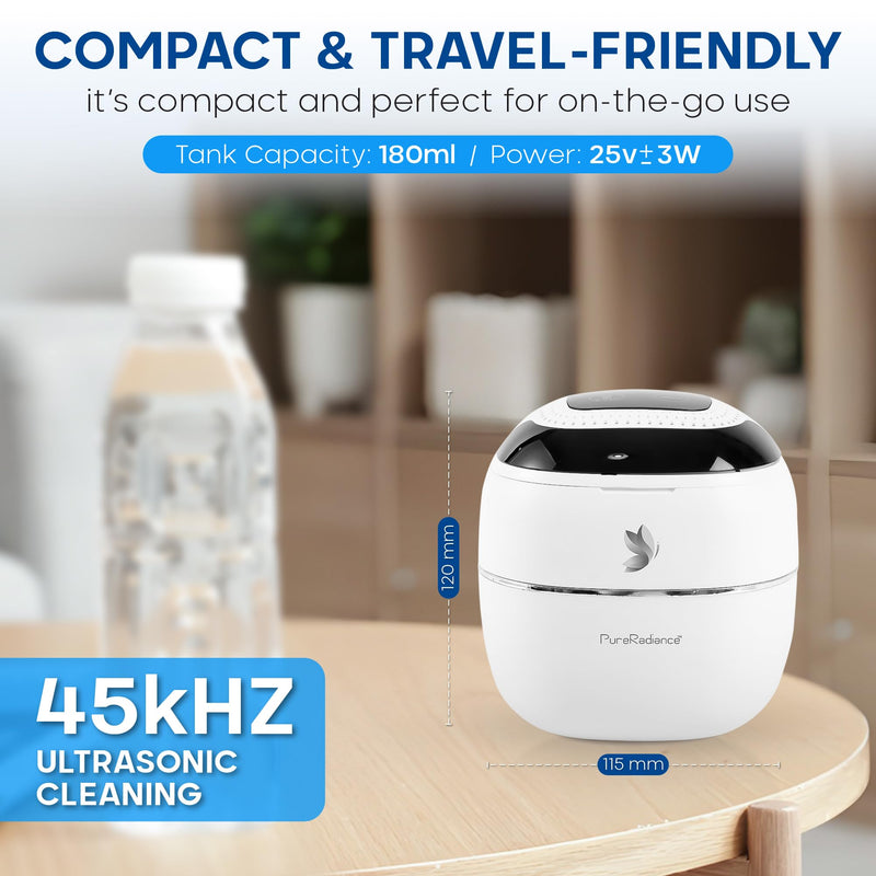 [Australia] - Ultrasonic Retainer Cleaner with Dryer Fan, 45kHz, 3 Cleaning & Drying Modes, 180ml Capacity – Ideal for Retainers, Aligners, Night Guards, Braces, Toothbrushes, & Jewelry (White) White 
