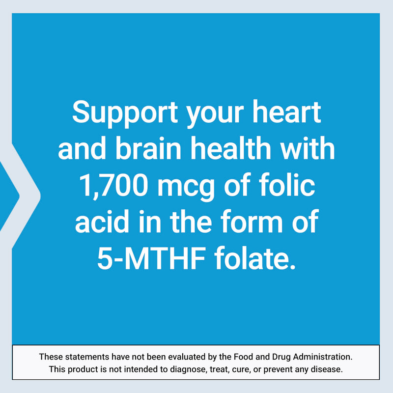Life Extension Optimized Folate – L-methylfolate – Heart & Brain Support, Healthy Homocysteine Levels – Non-GMO, Gluten-Free, Vegetarian – 1700 mcg DFE, 100 Vegetarian Tablets | L-Methylfolate for Heart & Brain Support & Healthy Homocysteine Levels, No...