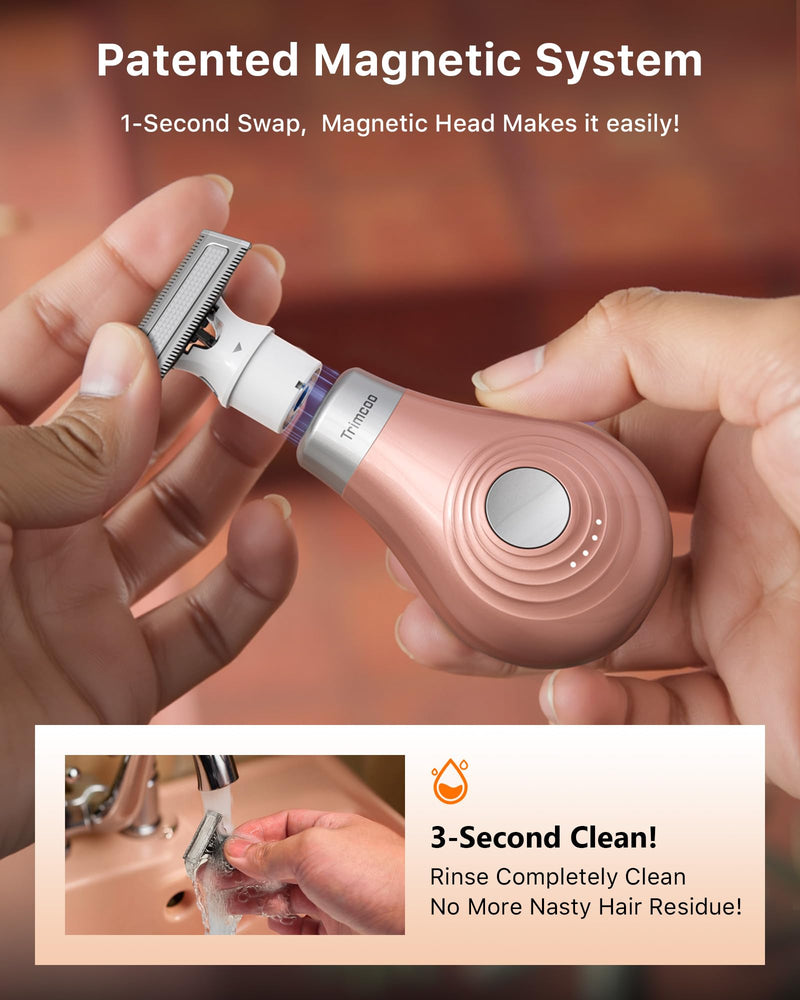 [Australia] - Mini Bikini Trimmer for Women - Intimate Pubic Hair Removal, Electric Body Groomer, Small Portable Wet/Dry Shaver, Magnetic Blade, USB-C Rechargeable with Travel Case, Easy to Clean (Gold) 