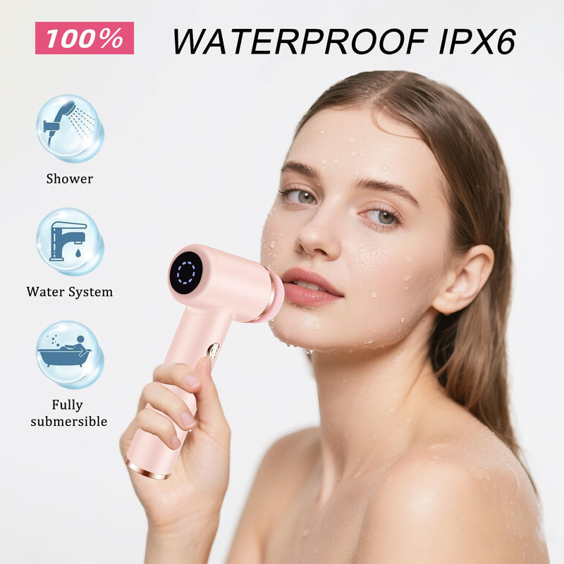 Electric Facial Cleansing Brush with 4 Brush Heads & 5 Speeds - IPX6 Waterproof, Type-C Fast Charging - for Deep Cleansing, Exfoliating, Pore Minimizing & Makeup Removal (Pink) Pink