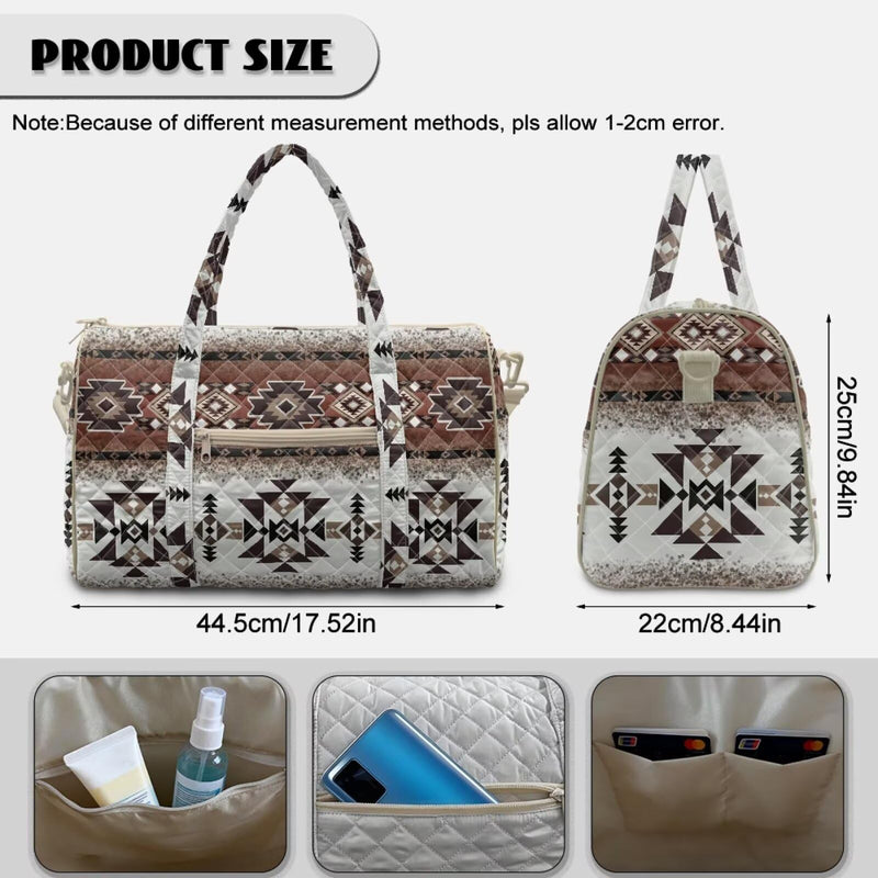 Aztec Tribal Geometric Print Quilted Travel Duffel Bag Lightweight Weekender Overnight Bag for Women Men Luggage Bags Women Hospital Bag for Labor & Delivery Aztec Tribal Geometric