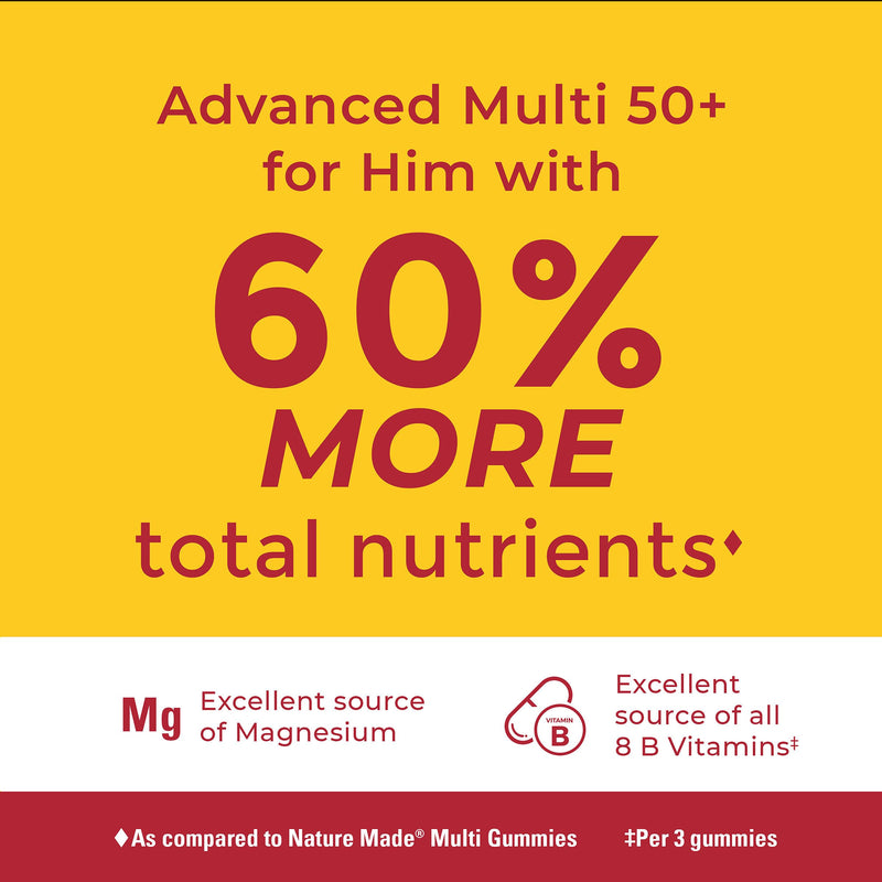 Nature Made Advanced Multivitamin Gummies 50 + for Him, Mens Multivitamins Gummies with Magnesium Citrate, Vitamin D3, Zinc, All 8 B Vitamins, 84 Multi Vitamins, 28 Day Supply,(Pack of 2) 84 Count (Pack of 2)