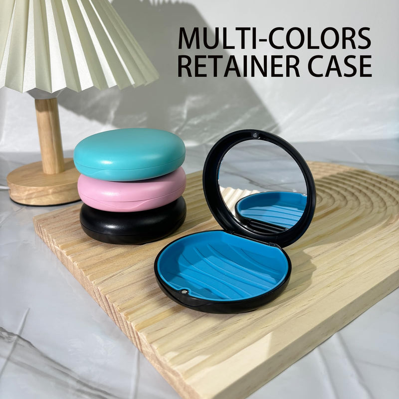 [Australia] - 2 Pack Aligner Case with Mirror,Convenient Retainer Case for Invisalign Aligners, Night Guards, and Mouth Guards (1PC Black Cyan+1PC Black Purple) 1PC Black Cyan+1PC Black Purple 