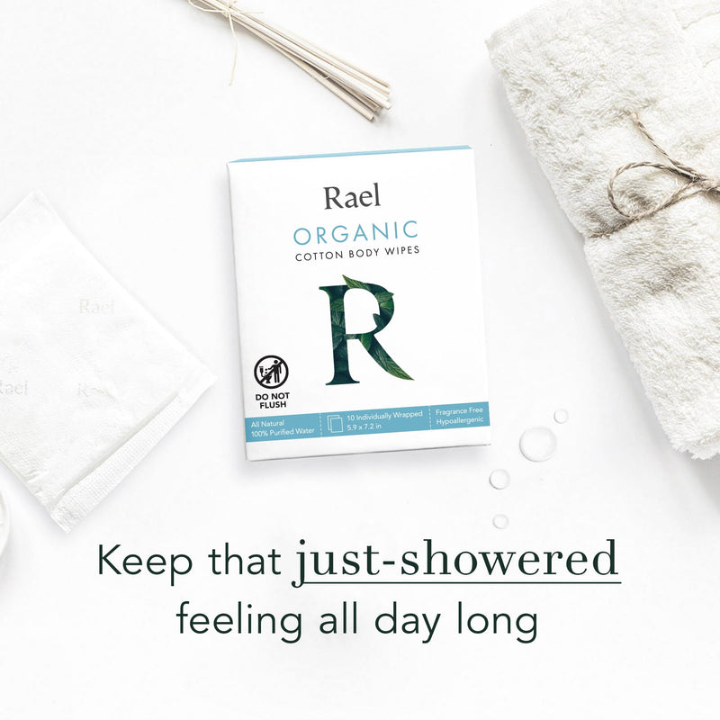 [Australia] - Rael Body Wipes, Organic Cotton Wipes for Women - Unscented Body Wipes, Individually Wrapped, All Skin Types, Vegan, Cruelty Free (10 Count, Pack of 2) 10 Count (Pack of 2) 