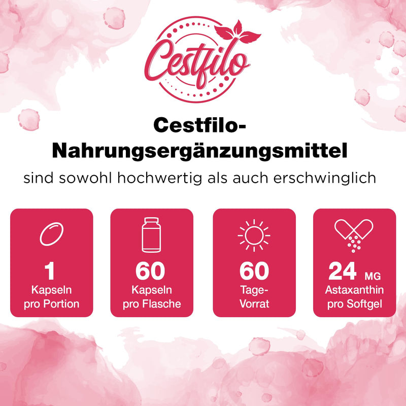 [Australia] - Cestfilo Liposomal Astaxanthin Supplement 24 mg, Maximum Absorption, Gluten Free, GMO Free (60 pieces (pack of 1)) 60 pieces (pack of 1) 