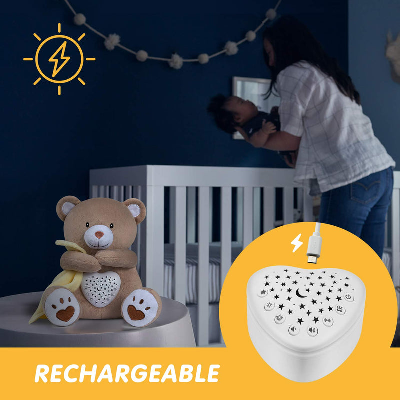 [Australia] - BEREST Rechargeable Baby Sleep Smile Bear, Mom's Heartbeat Baby Cry Sensor Lullabies & White Noise Sound, Nursery Decor Night Light Projector Toddler Crib Sleeping Aid, Baby Shower Gifts A13- RBear 