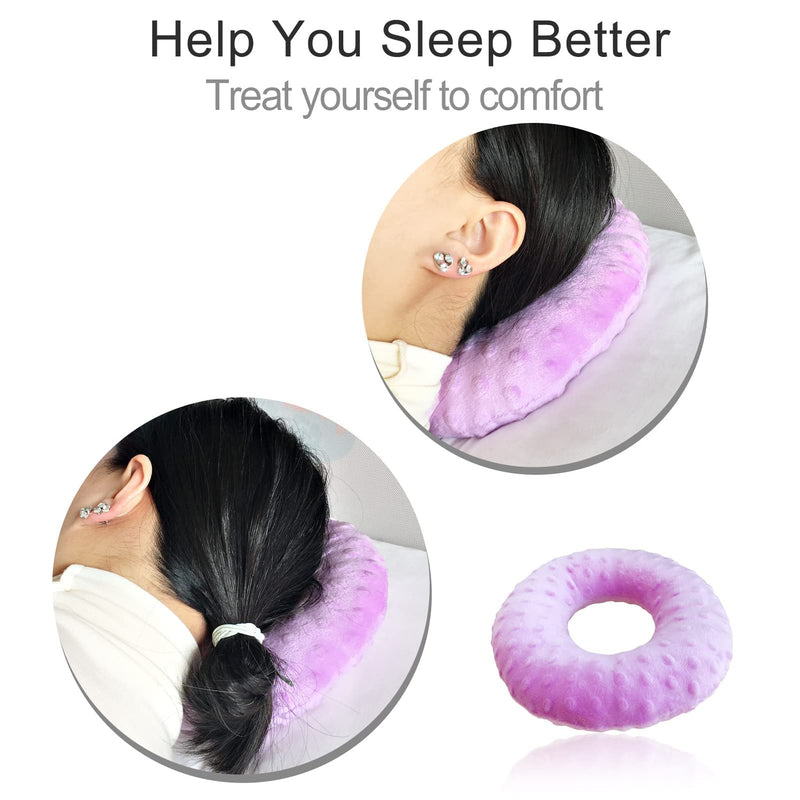 [Australia] - Piercing Pillow Ear Pillows Donut with Hole for Ear Pain CNH, Piercing, Pain Relief Sleeping, Pressure Sore, Side Sleepers, Headphones Minky Dot Lavender 