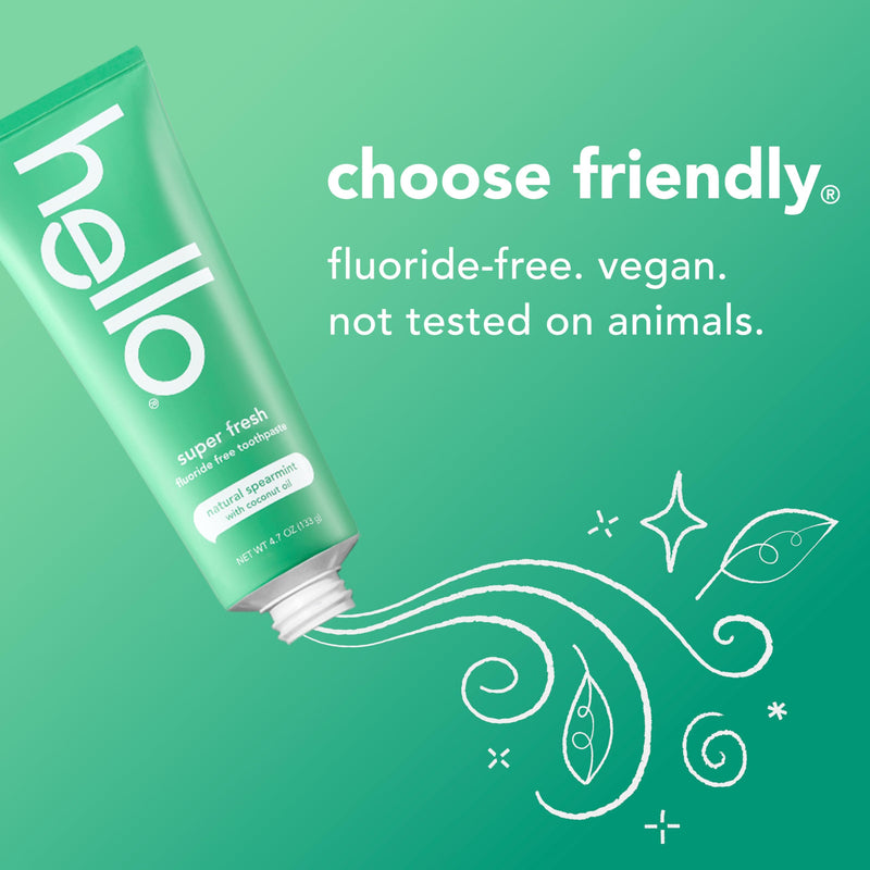 [Australia] - hello Super Fresh Fluoride Free Toothpaste, Toothpaste for Bad Breath, Helps Remove Surface Stains, Natural Spearmint, 3 Pack, 4.7 Oz Tubes 