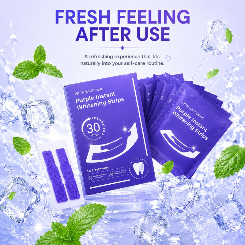 Teeth Whitening Strips for Sensitive Teeth - 14 Strips, 7 Treatments | Enamel Safe Peroxide Formula | Removes Coffee, Tea & Smoking Stains | Non-Slip, Easy to Use | Mint Flavor