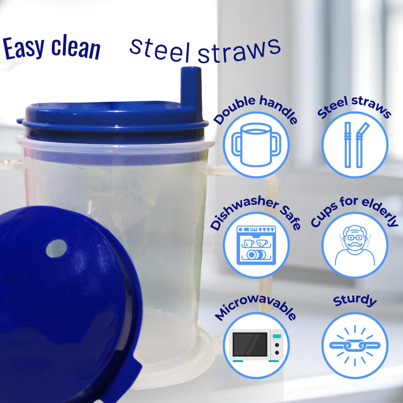 [Australia] - Adult sippy cups for elderly spill proof with straw Adult sippy cup for elderly spill proof | Spill proof cup | Set of 5 pcs with stainless steel straws and dishwasher Blue 