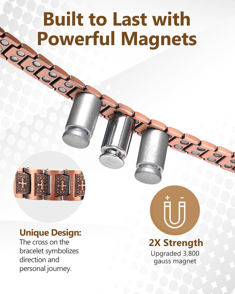 [Australia] - Feraco Copper Cross Bracelet for Men,Magnetic Therapy Bracelet with 46 Magnets - 99.99% Pure Copper Copper Cross Beacelet 