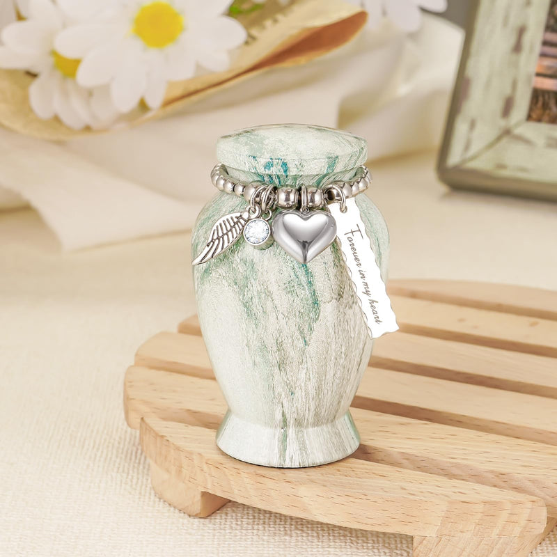 [Australia] - Dletay Small Urns for Human Ashes 2.85 Inch Mini Cremation Urns for Mom Dad Aluminum Mini Urns for Ashes-Lake Green Different Chains Lake Green B 