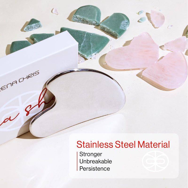 [Australia] - Rena Chris Gua Sha Facial Tools, Stainless Steel Guasha Tool for Acupuncture, Manual Massage Sticks for Jawline Sculpting and Puffiness Reducing, Gua Sha Scraping Massage Tool, Skin-Care Tool Silver 
