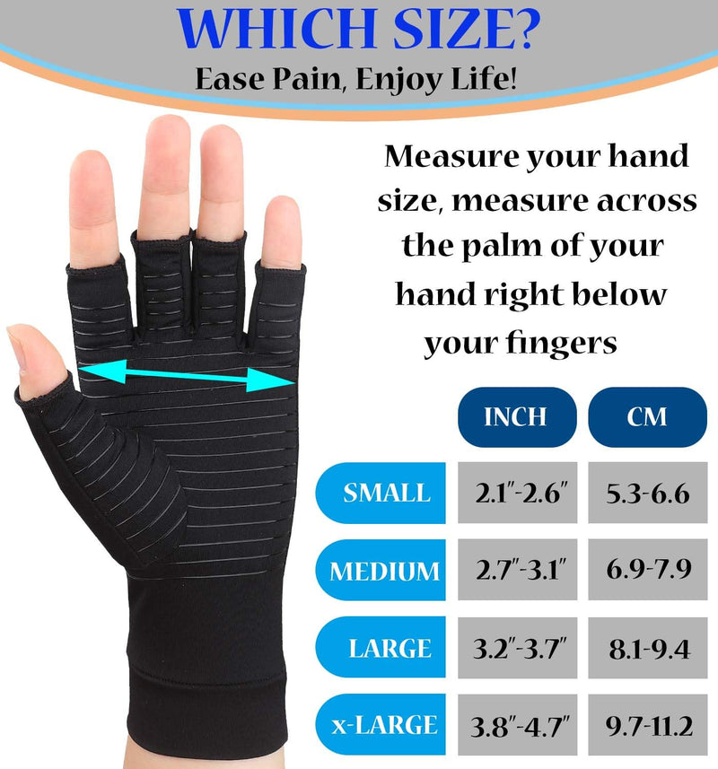 [Australia] - 2 Pairs Copper Arthritis Gloves - Compression Gloves for Arthritis Pain Relief Rheumatoid Osteoarthritis Carpal Tunnel, Fingerless Copper Gloves for Typing, Daily Work - for Women Men Black (Medium) Medium (2 Pair) 