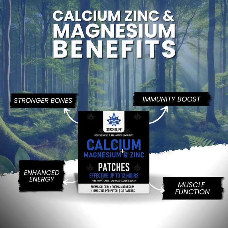 Calcium Magnesium & Zinc Transdermal Patches - 30 Count | High Absorption Formula for Bone, Muscle, & Immune Support | Convenient Daily Mineral Supplement | Allergen-Free - Like Capsules - Powders