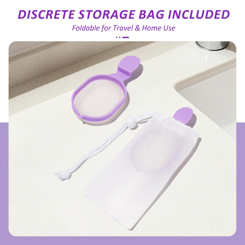 Foldable Urine Collection Cup with Test Rest Slot | Reusable pee cup for ovulation & pregnancy tests. Non-slip handle, portable & collapsible for home fertility testing. Purple