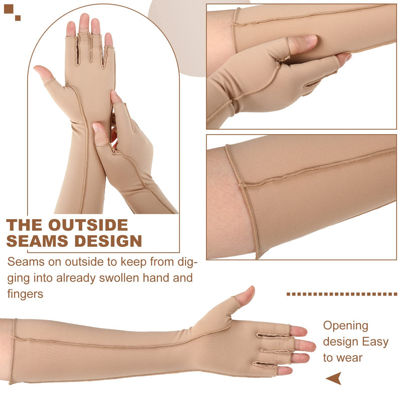 [Australia] - Janmercy 3 Pairs Arthritis Compression Gloves Women Men for Carpal Tunnel Pain Relief, Seams Fingerless Gloves for Tendonitis(Extended,Nude) Extended Nude 