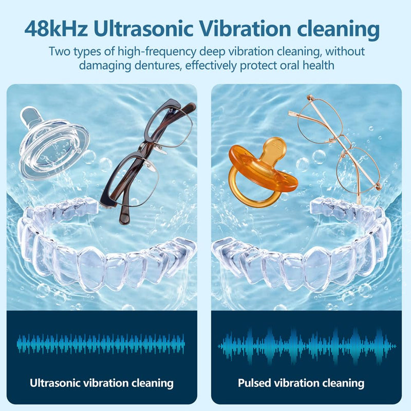 [Australia] - 500ML Capacity 48kHz, Updated Version Ultrasonic Retainer Cleaner, Multi-Functional Cleaner Machine For Dentures, Mouth Guards, Braces, Toothbrush, Jewelry, Glasses with Alam Clock Function, (white) 