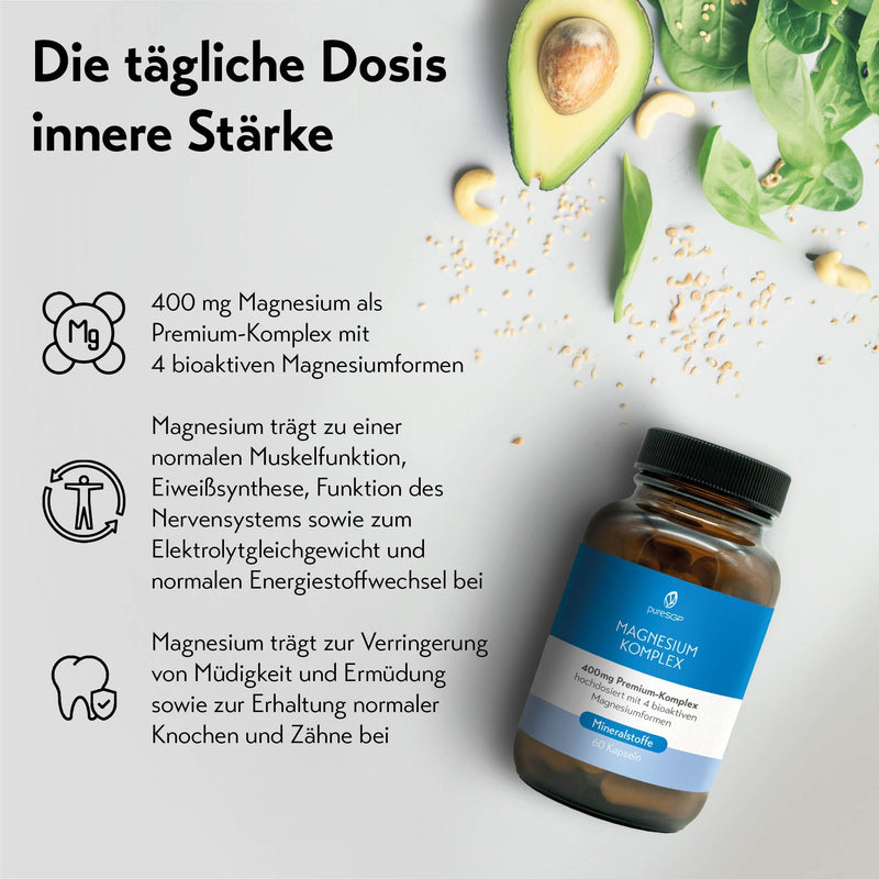 [Australia] - pureSGP Magnesium Complex - 400 mg pure premium magnesium from 4 high-quality magnesium forms. Pharmaceutical expertise from Germany. High bioavailability. Laboratory tested, high dosage. Vegan 