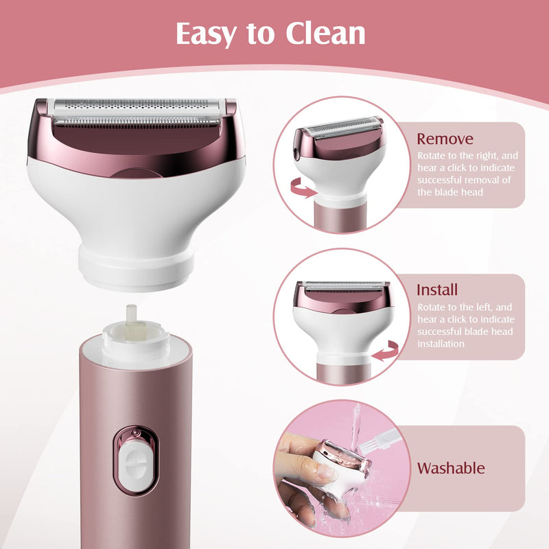 [Australia] - Womens Electric Razor, 4 in 1 Face Shaver for Women, Facial Hair Remover for Women, Electric Women Bikini Trimmers for Legs, Travel Razor for Eyebrow Ear Nose Hair Lip Beard Armpit, Rose Gold 