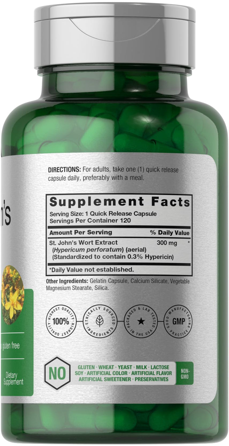 Horbäach St John's Wort Capsules 300mg | 120 Count | Non-GMO, Gluten Free | Herbal Extract