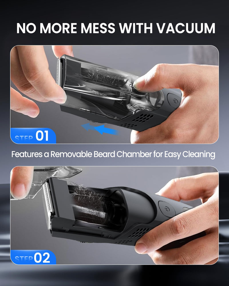 [Australia] - FERRISA Vacuum Beard Trimmer for Men, Rechargeable Mustache Trimmer for Men with Adjustable Length Comb, Cordless Electric Mens Beard Trimmer with Built-in Vacuum for Mustache, Sideburns Black 