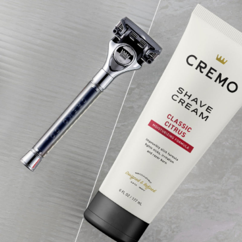 [Australia] - Cremo Original Shave Gift Set for Men, includes Impossibly-Slick 6 oz Shaving Cream, Chrome Barber Grade Razors for Men and four Razor Blades Refills 