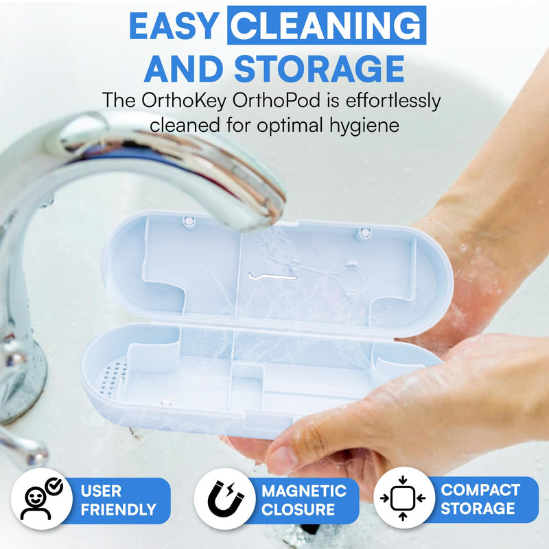[Australia] - OrthoKey OrthoPod Dental Travel Case - Secure Storage for Aligners, Retainers, and Invisalign - Convenient Toothbrush and Toothpaste Holder - Clear Removable Grabber - Sterile Storage OrthoPodPB 
