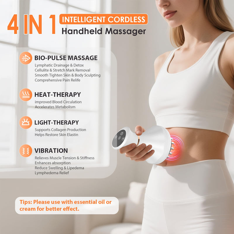 GDQ Lymphatic Drainage Massager, 9-Level Cellulite Massage Tool 21 Massage Nodes, Red Light, Heat & Vibration, Advanced Level Control, for Belly, Arms, Thighs & Full-Body Care