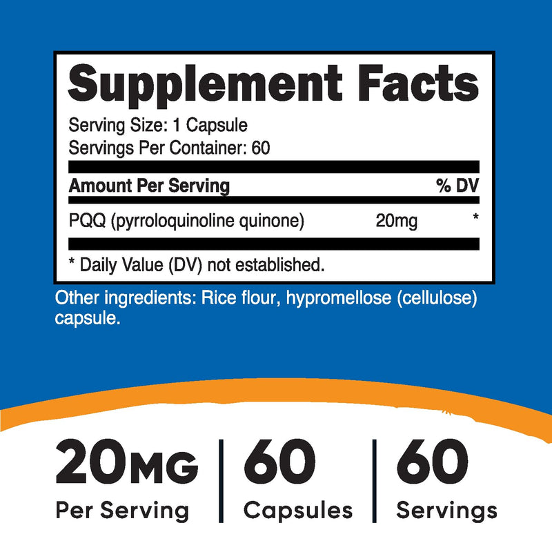 [Australia] - Nutricost PQQ (Pyrroloquinoline Quinone) 20mg, 60 Capsules - Vegetarian Capsules, Non-GMO, Gluten Free 60 Count (Pack of 1) 