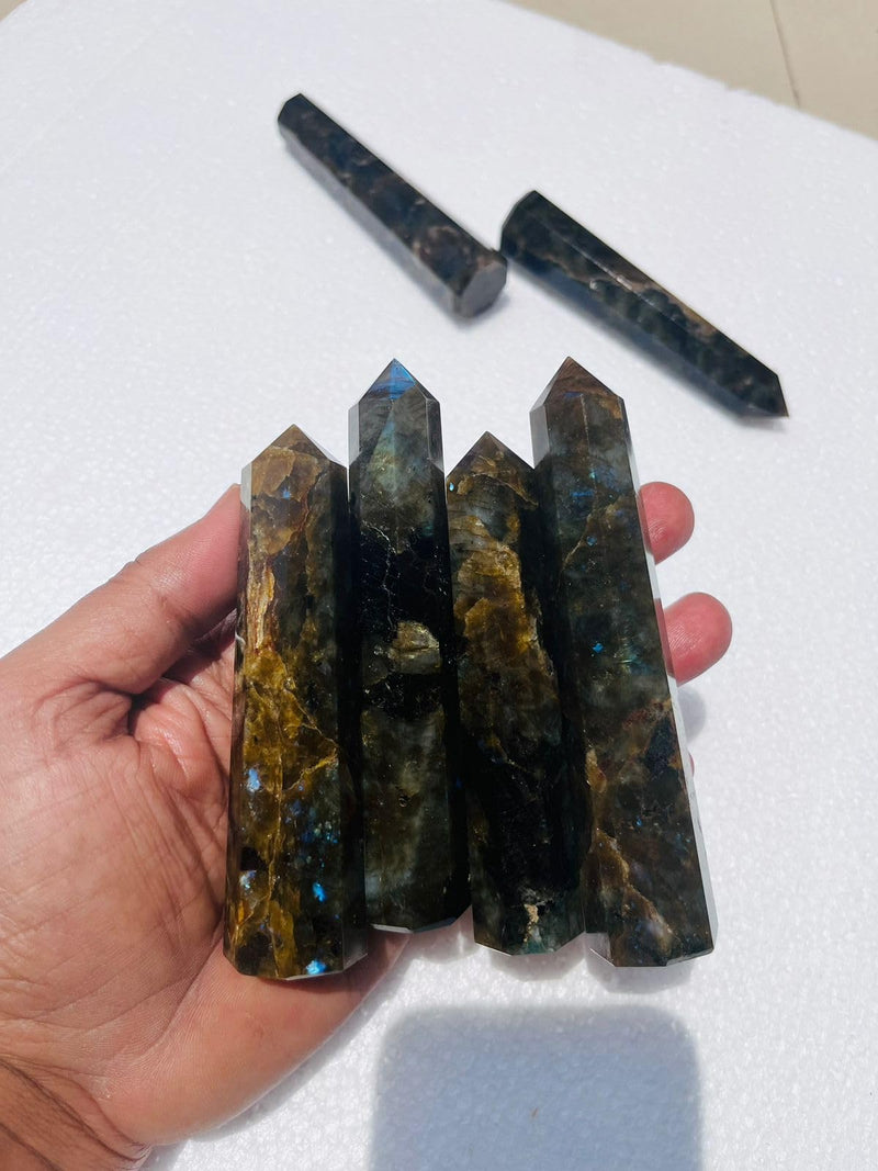 3Pcs Set Flashy Labradorite Point, Labradorite Obelisk, Labradorite Tower, Labradorite Crystal Point, Crystal Labradorite Wand, 3-4inches
