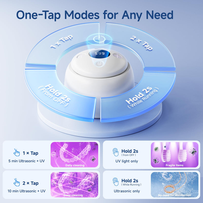[Australia] - Ultrasonic Retainer Cleaner Machine - 45kHz Dental Clean Pod with 6 Cleaning Lights for Denture, Toothbrush Head, Aligner, Night/Mouth Guard, Jewelry, Ultra Sonic Cleaner with Lifting Tray 